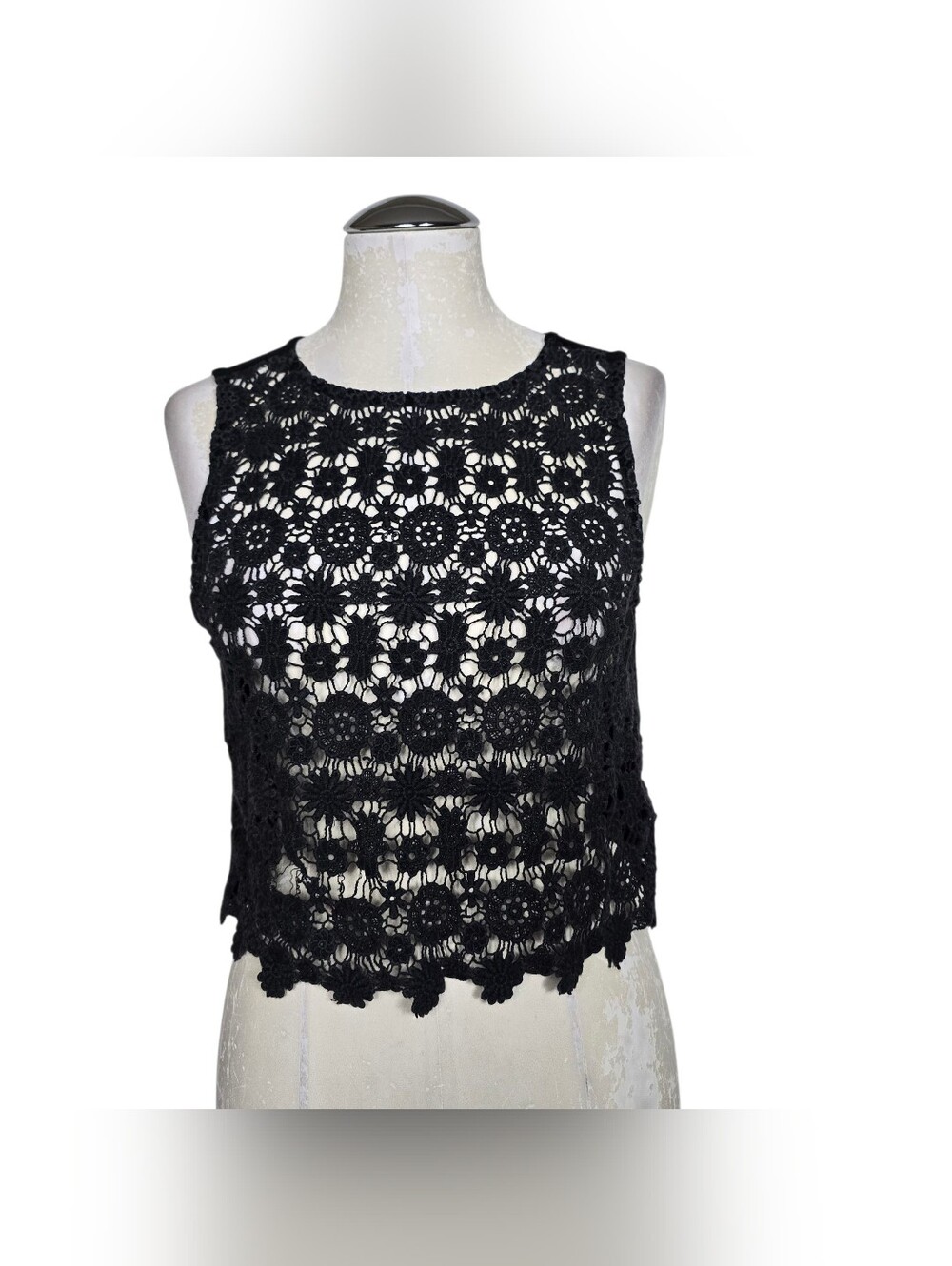 BCNU Black Crochet Tank Top Women's Sleeveless Knit S